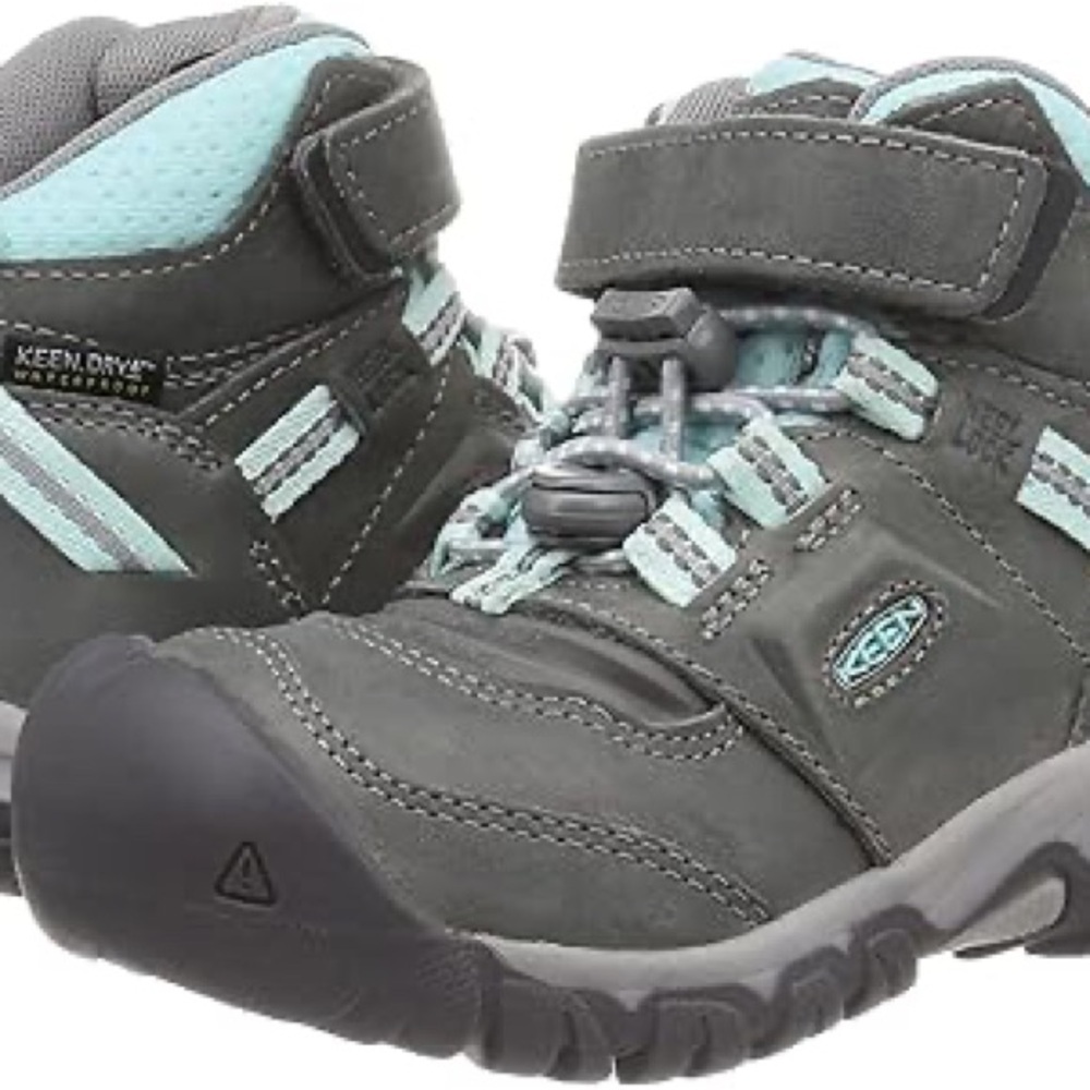 Size 3 Youth KEEN Kids Charcoal and Aqua Boots